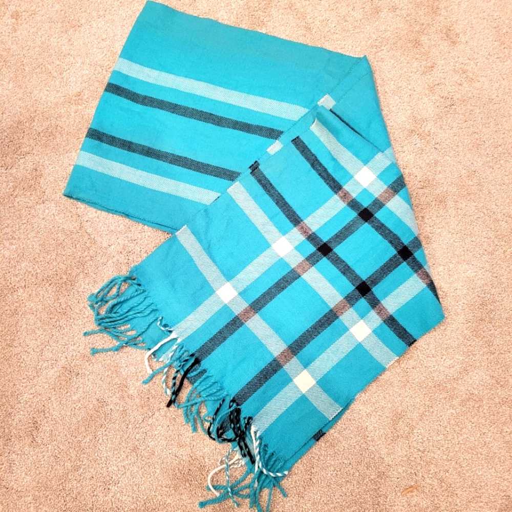 😁Turquoise  Black White Plaid Scarf